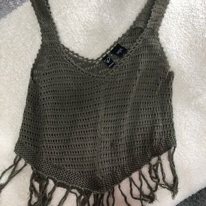 Windsor olive green fringe tank top. Size Small
